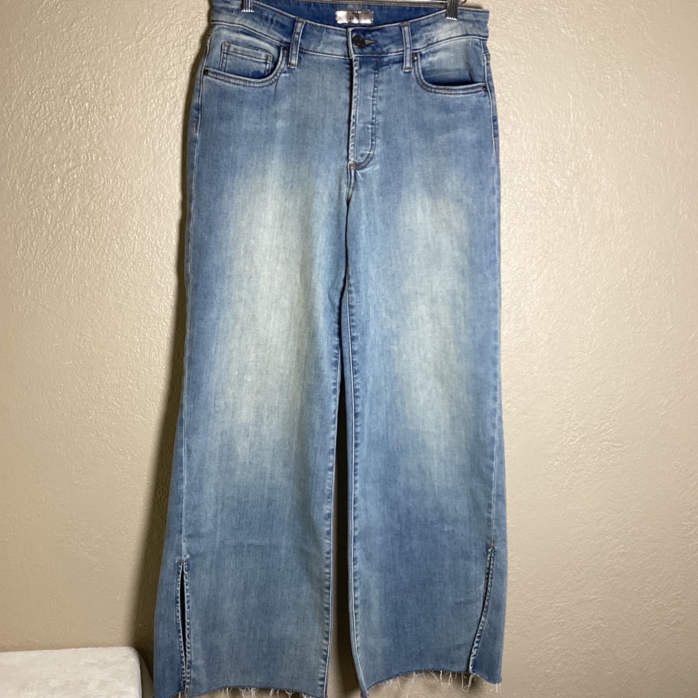 Kut from the Kloth Meg Wide Leg Side Slit Raw Hem Jeans Light Wash Women's SZ 6